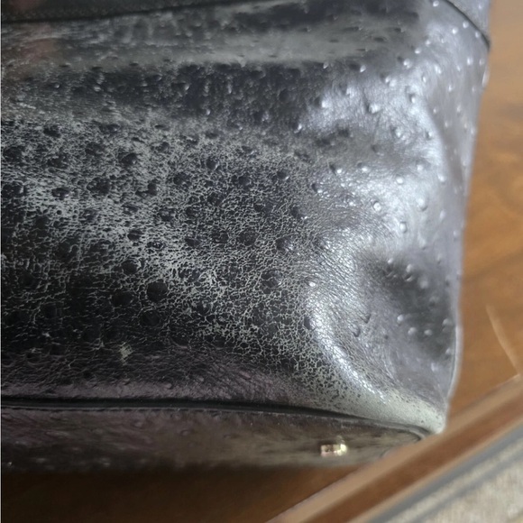 Kate Spade Ostrich Leather Travel Tote Handbag Women Black Pebbled Bow Large - Picture 4 of 16